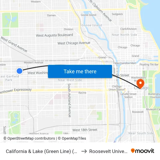 California & Lake (Green Line) (South) to Roosevelt University map