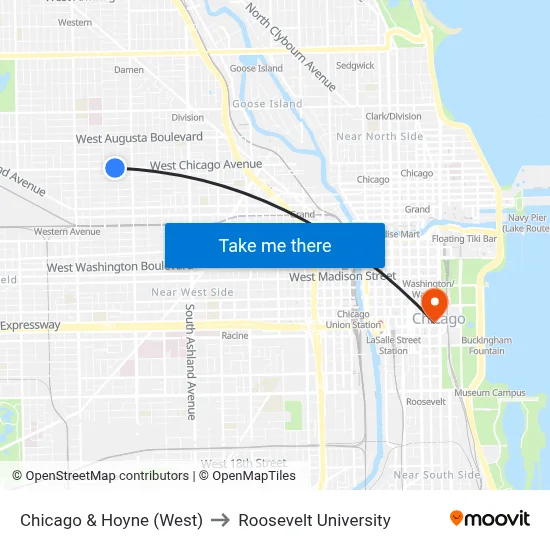 Chicago & Hoyne (West) to Roosevelt University map