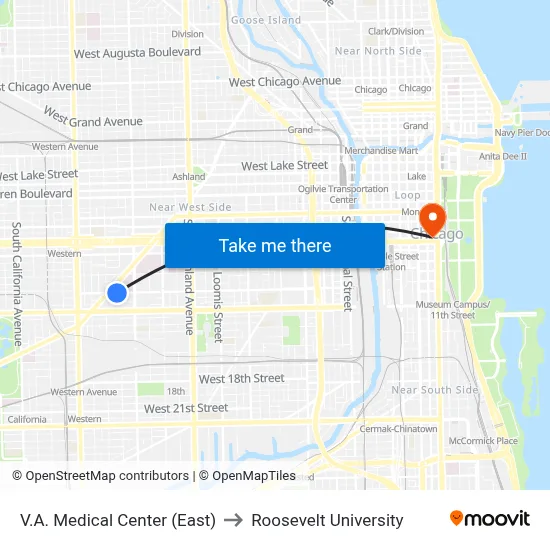 V.A. Medical Center (East) to Roosevelt University map
