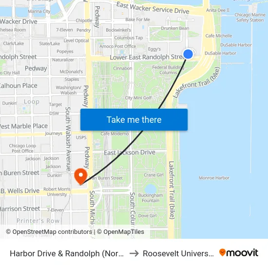 Harbor Drive & Randolph (North) to Roosevelt University map