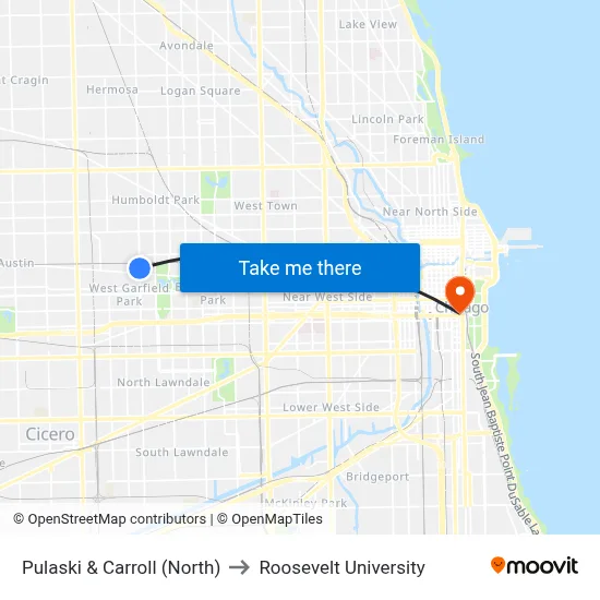 Pulaski & Carroll (North) to Roosevelt University map