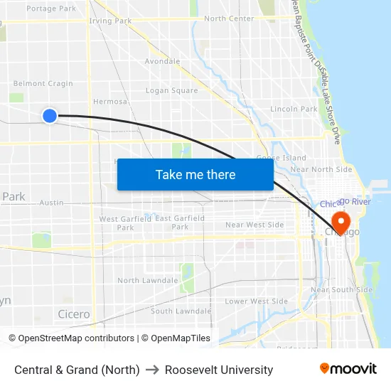 Central & Grand (North) to Roosevelt University map