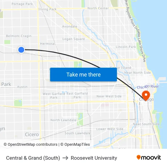 Central & Grand (South) to Roosevelt University map