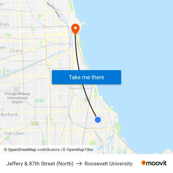 Jeffery & 87th Street (North) to Roosevelt University map