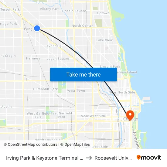 Irving Park & Keystone Terminal (South) to Roosevelt University map