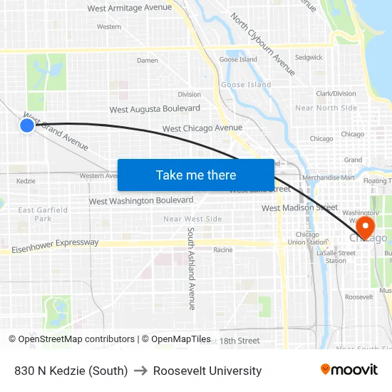 830 N Kedzie (South) to Roosevelt University map