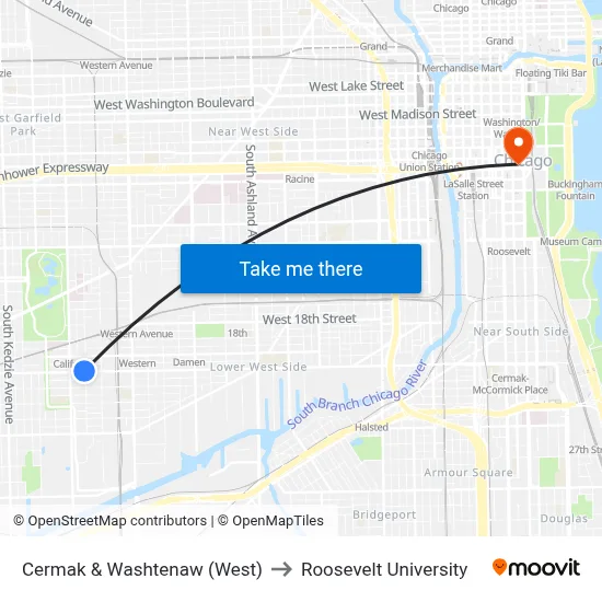Cermak & Washtenaw (West) to Roosevelt University map