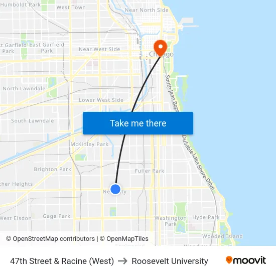 47th Street & Racine (West) to Roosevelt University map