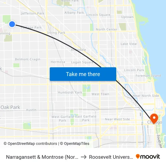 Narragansett & Montrose (North) to Roosevelt University map
