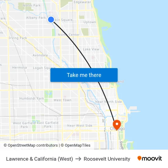 Lawrence & California (West) to Roosevelt University map