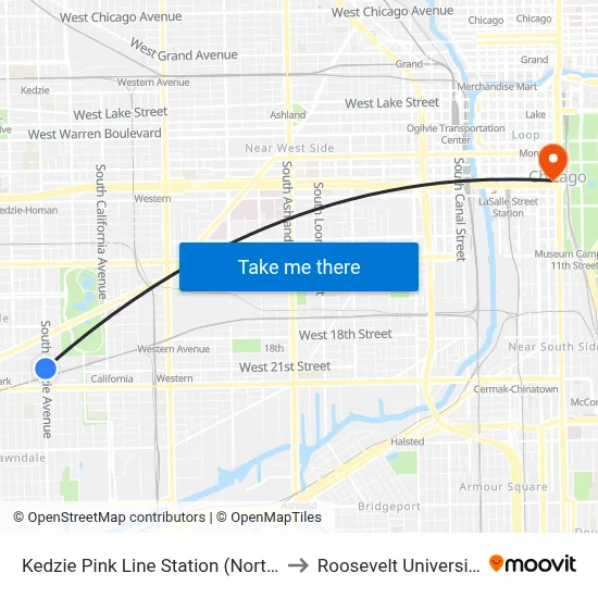 Kedzie Pink Line Station (North) to Roosevelt University map