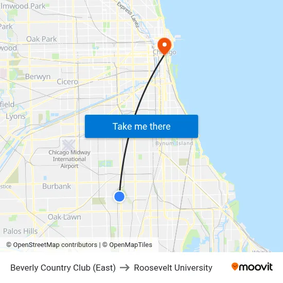 Beverly Country Club (East) to Roosevelt University map