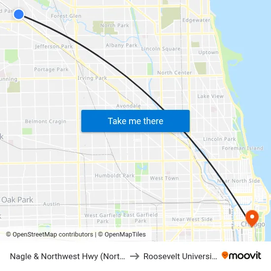 Nagle & Northwest Hwy (North) to Roosevelt University map