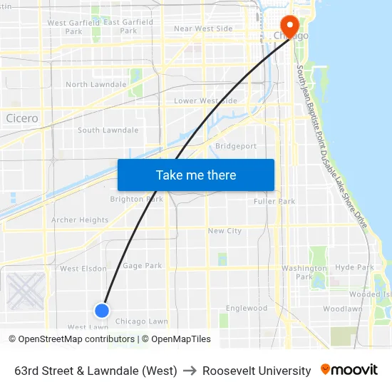 63rd Street & Lawndale (West) to Roosevelt University map