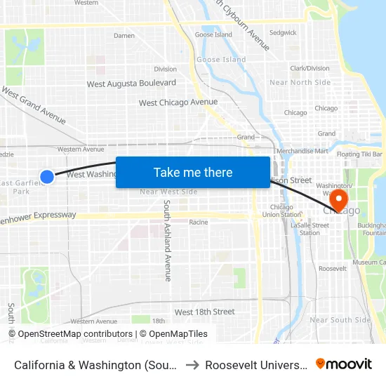 California & Washington (South) to Roosevelt University map