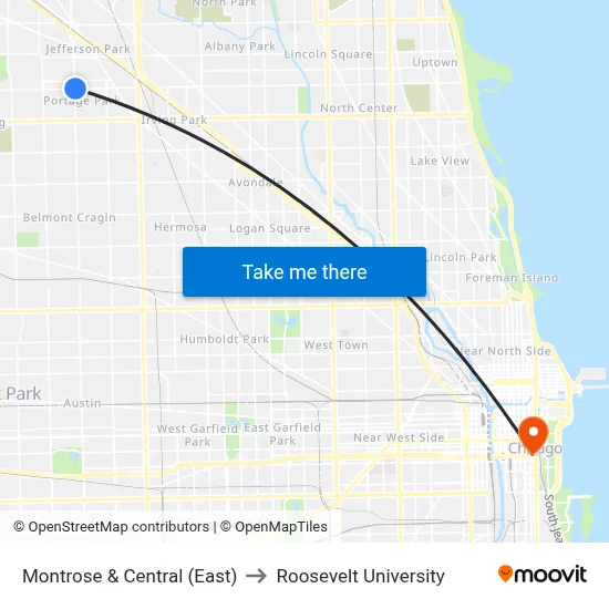 Montrose & Central (East) to Roosevelt University map