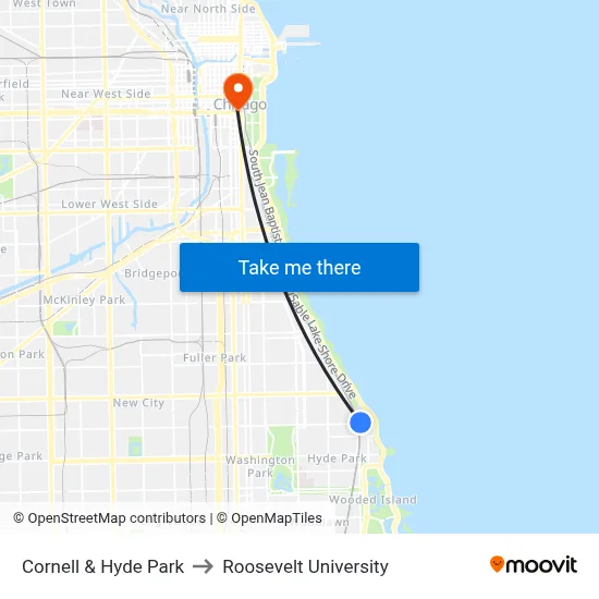 Cornell & Hyde Park to Roosevelt University map