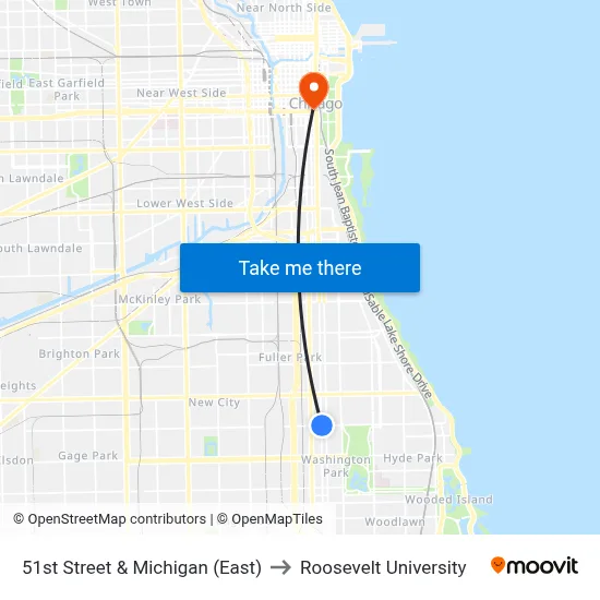 51st Street & Michigan (East) to Roosevelt University map