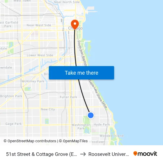 51st Street & Cottage Grove (East) to Roosevelt University map