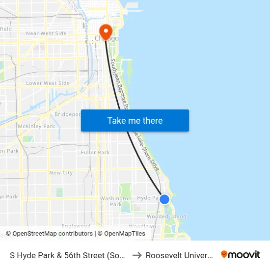 S Hyde Park & 56th Street (South) to Roosevelt University map