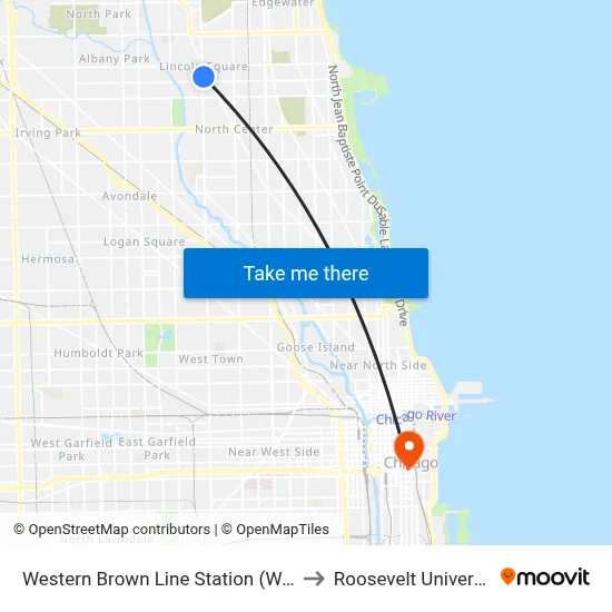 Western Brown Line Station (West) to Roosevelt University map