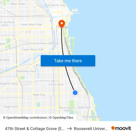 47th Street & Cottage Grove (East) to Roosevelt University map