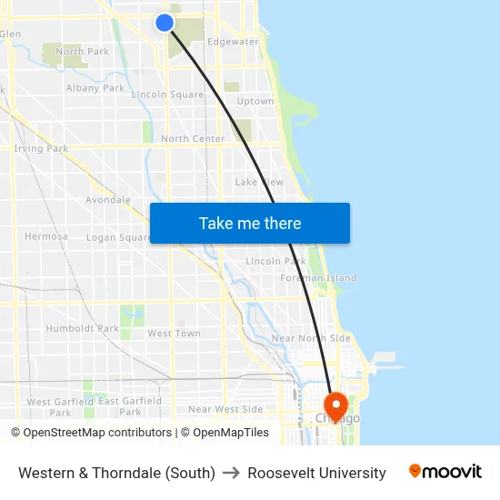 Western & Thorndale (South) to Roosevelt University map