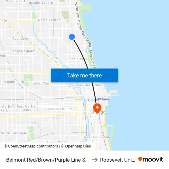 Belmont Red/Brown/Purple Line Station (West) to Roosevelt University map