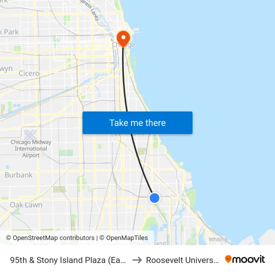 95th & Stony Island Plaza (East) to Roosevelt University map