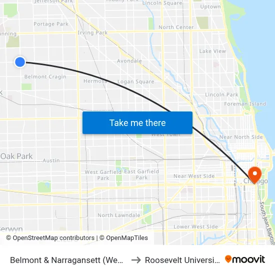 Belmont & Narragansett (West) to Roosevelt University map