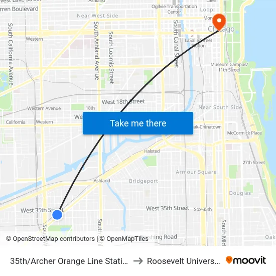 35th/Archer Orange Line Station to Roosevelt University map