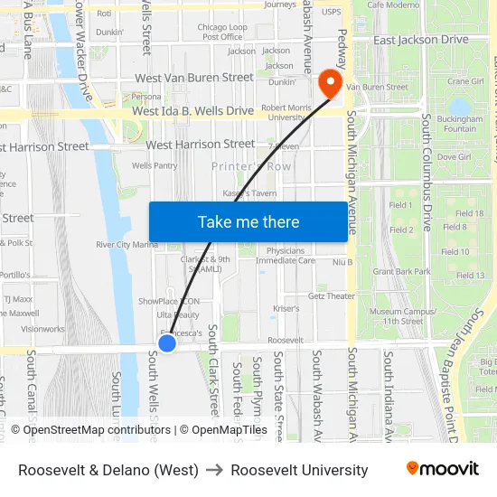 Roosevelt & Delano (West) to Roosevelt University map