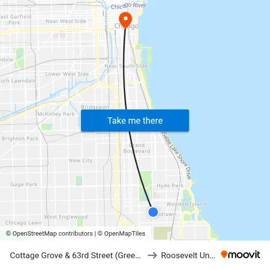 Cottage Grove & 63rd Street (Green Line) (North) to Roosevelt University map