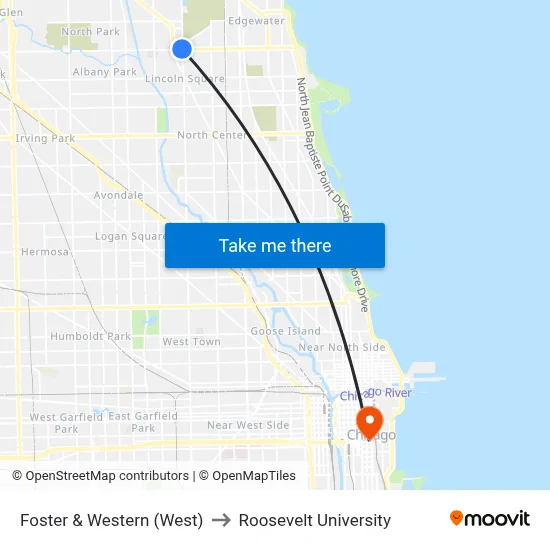Foster & Western (West) to Roosevelt University map