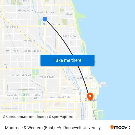 Montrose & Western (East) to Roosevelt University map