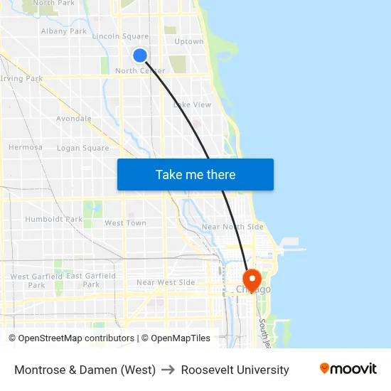 Montrose & Damen (West) to Roosevelt University map