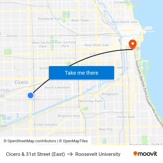 Cicero & 31st Street (East) to Roosevelt University map
