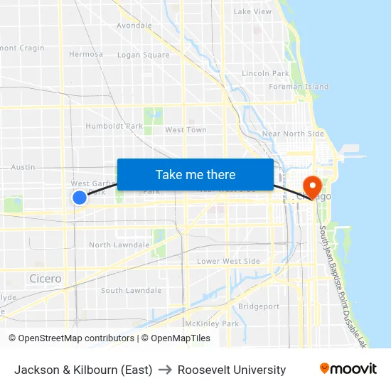 Jackson & Kilbourn (East) to Roosevelt University map