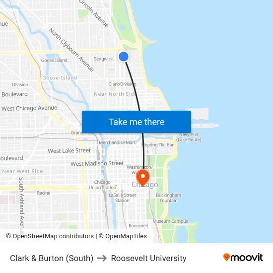 Clark & Burton (South) to Roosevelt University map