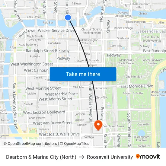 Dearborn & Marina City (North) to Roosevelt University map