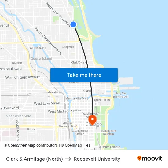 Clark & Armitage (North) to Roosevelt University map