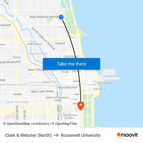 Clark & Webster (North) to Roosevelt University map