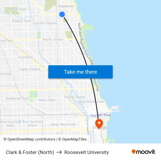 Clark & Foster (North) to Roosevelt University map