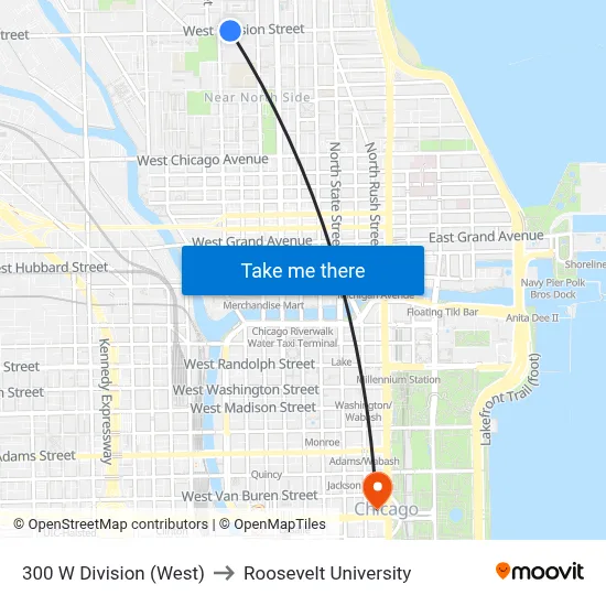 300 W Division (West) to Roosevelt University map