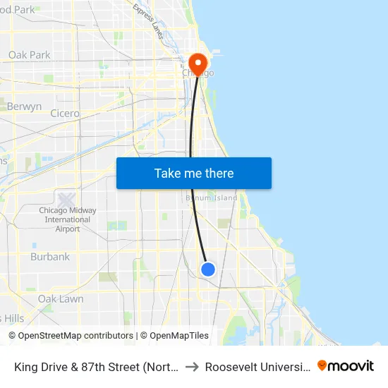 King Drive & 87th Street (North) to Roosevelt University map