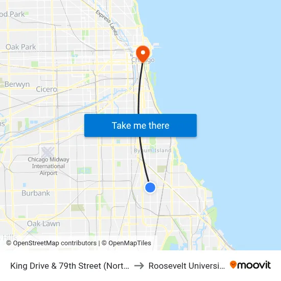 King Drive & 79th Street (North) to Roosevelt University map