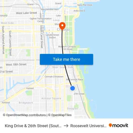 King Drive & 26th Street (South) to Roosevelt University map