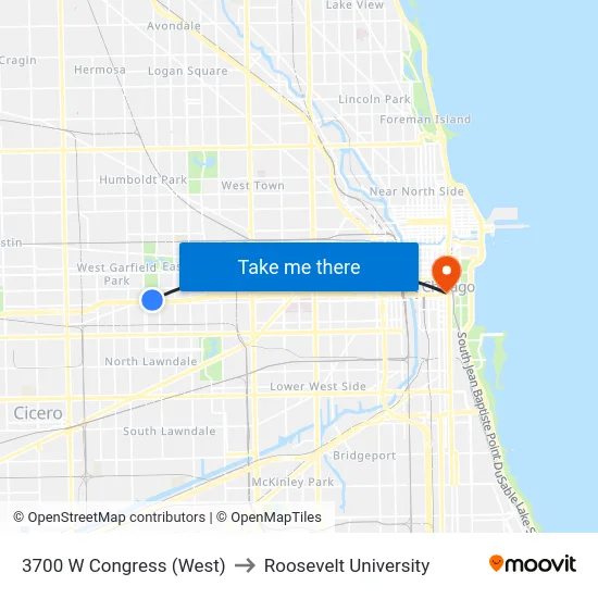 3700 W Congress (West) to Roosevelt University map