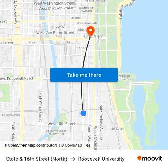 State & 16th Street (North) to Roosevelt University map