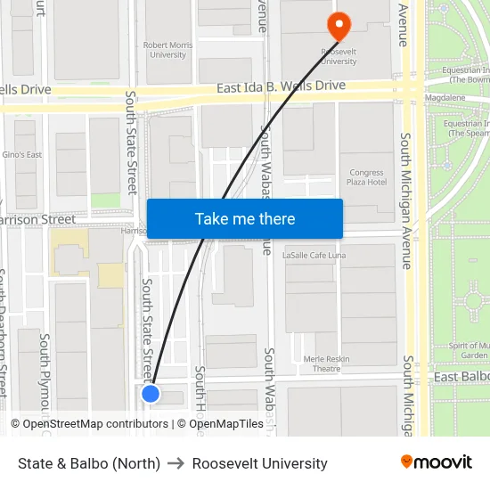 State & Balbo (North) to Roosevelt University map